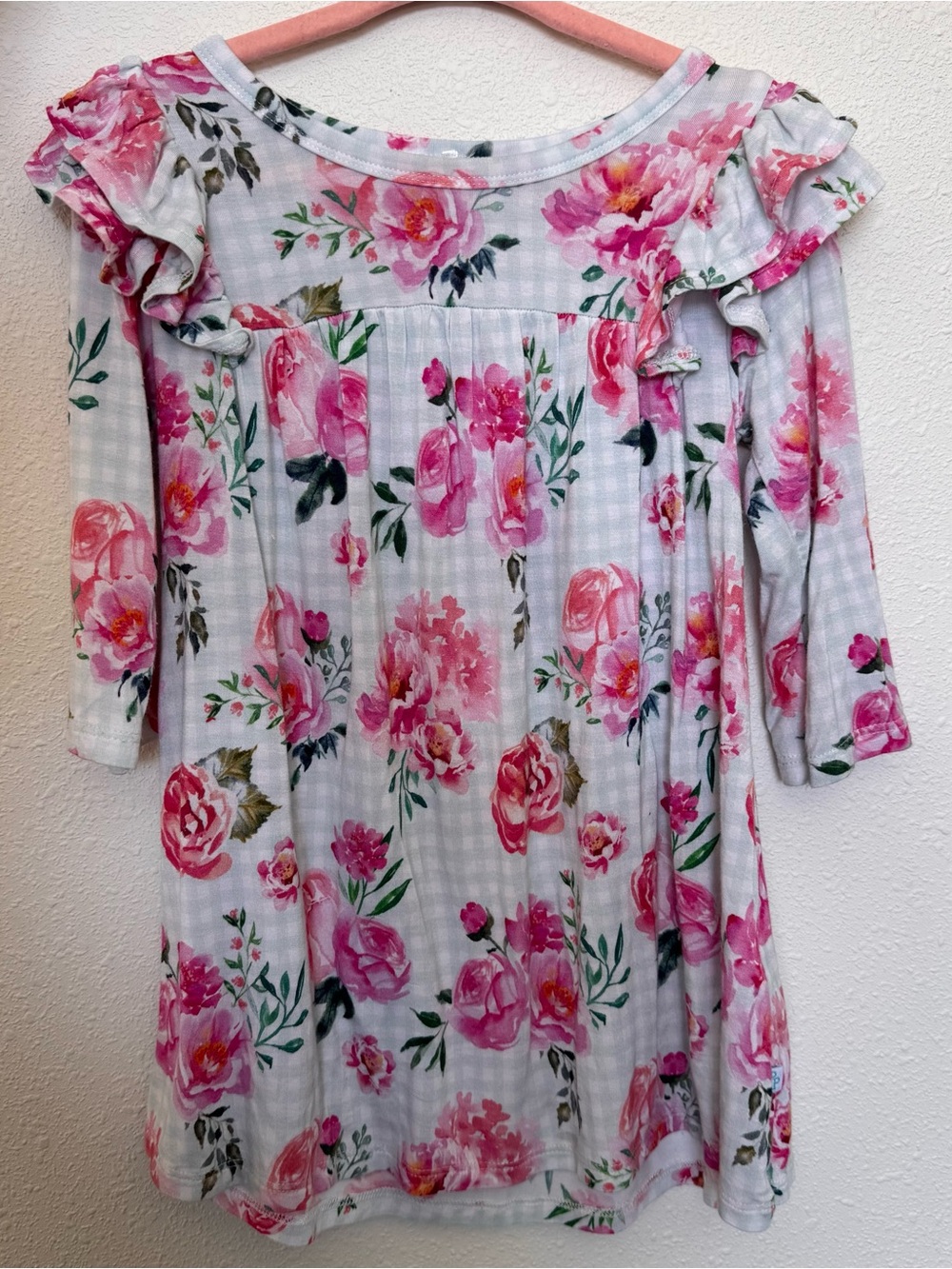 Posh Peanut Floral Ruffle 3/4 Sleeve Dress